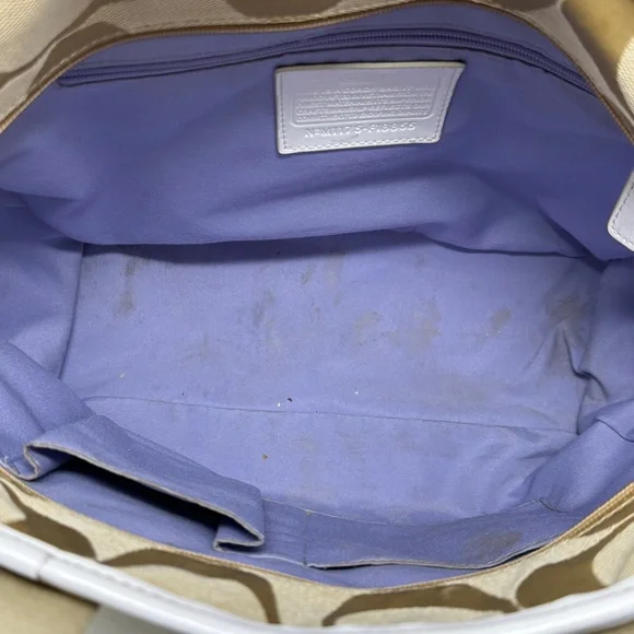 Coach Beige Signature Canvas Tote with Cream Trim - Picture 9 of 10